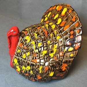 Vintage Turkey 1980s Ceramic Thanksgiving Covered Dish Serving Bowl Tom Turkey